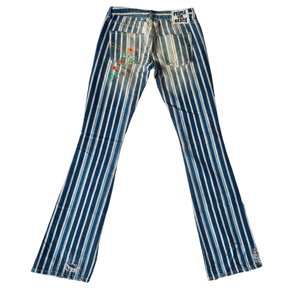 Blue Striped Embroidered Flare Jeans - Women - Picture 2 of 10
